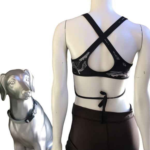 Athleta Floral Fiore Wrap Black Bikini Swim Top UPF 50+ Women's Size XS - Picture 1 of 8